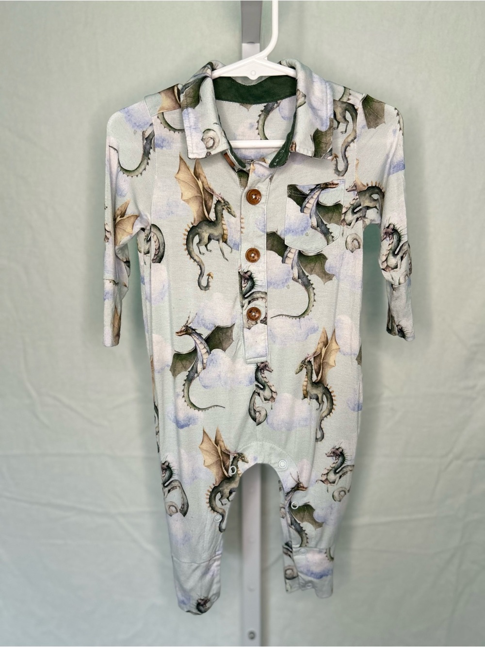 Posh Peanut Percy Dragon Bamboo Collared Henley Romper  6/9 month